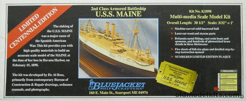Bluejacket 1/128 USS Maine Battleship 1898 - 30.5 Inches Long, K1898 plastic model kit